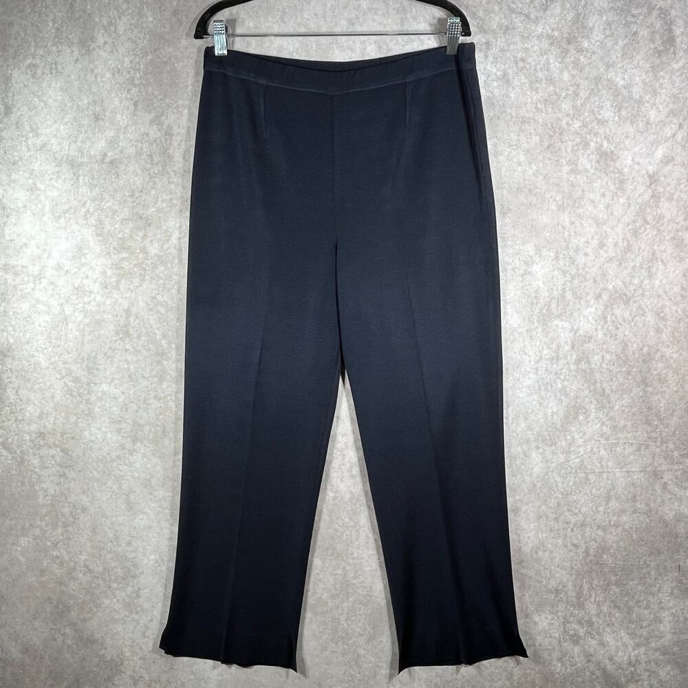 Ming Wang Pants Womens Large Blue Knit Pull On Straight Ankle High Rise Casual‎